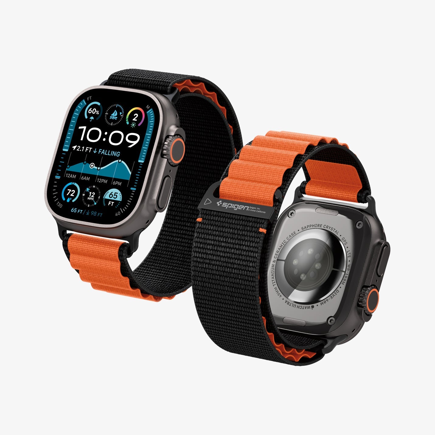 სამაჯური Spigen WBF1 Band – Apple Watch Strap მაღალი ხარისხის ქსოვილის მასალით და კომფორტული დიზაინით. განკუთვნილია Apple Watch Ultra და Apple Watch Series 4,5,6,7,8,9,10,11 სერიებისათვის