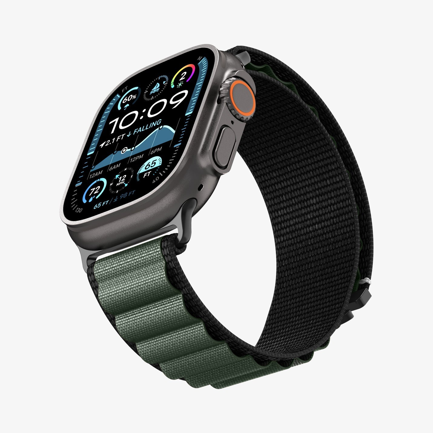 სამაჯური Spigen WBF1 Band – Apple Watch Strap მაღალი ხარისხის ქსოვილის მასალით და კომფორტული დიზაინით. განკუთვნილია Apple Watch Ultra და Apple Watch Series 4,5,6,7,8,9,10,11 სერიებისათვის