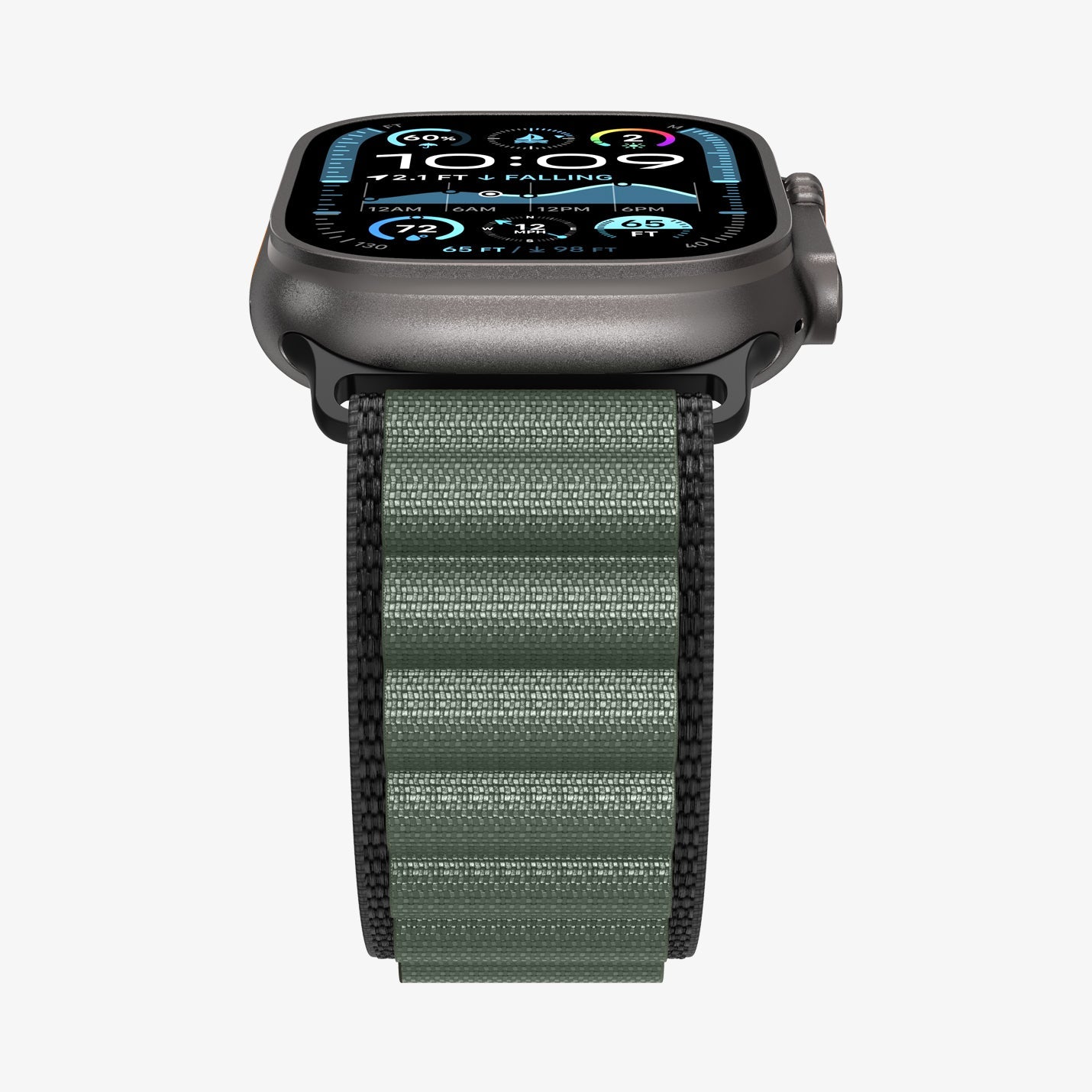 სამაჯური Spigen WBF1 Band – Apple Watch Strap მაღალი ხარისხის ქსოვილის მასალით და კომფორტული დიზაინით. განკუთვნილია Apple Watch Ultra და Apple Watch Series 4,5,6,7,8,9,10,11 სერიებისათვის