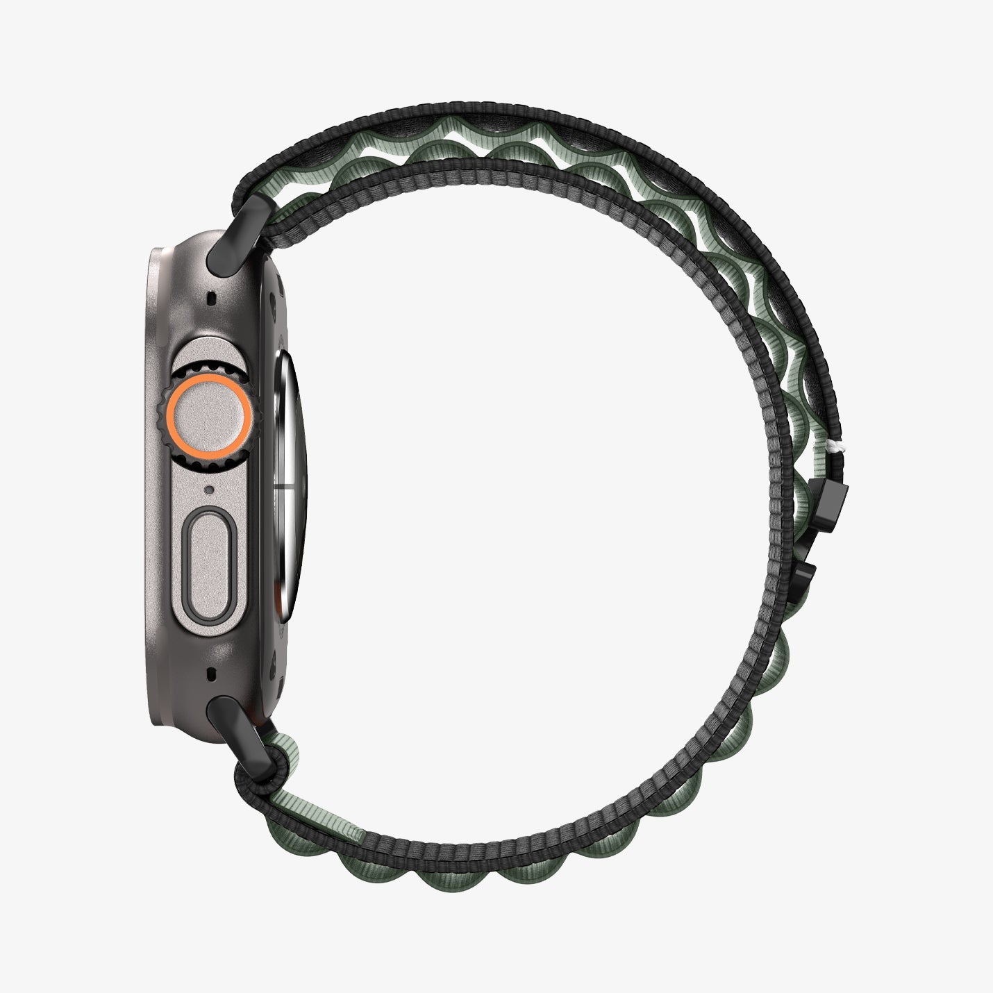 სამაჯური Spigen WBF1 Band – Apple Watch Strap მაღალი ხარისხის ქსოვილის მასალით და კომფორტული დიზაინით. განკუთვნილია Apple Watch Ultra და Apple Watch Series 4,5,6,7,8,9,10,11 სერიებისათვის