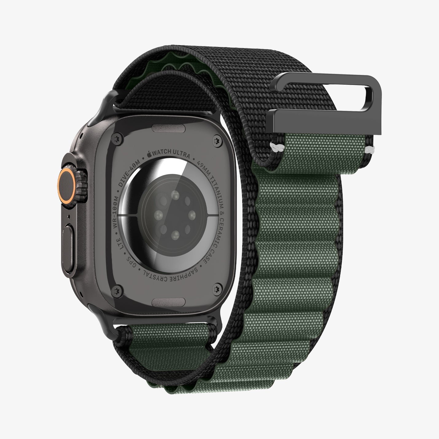 სამაჯური Spigen WBF1 Band – Apple Watch Strap მაღალი ხარისხის ქსოვილის მასალით და კომფორტული დიზაინით. განკუთვნილია Apple Watch Ultra და Apple Watch Series 4,5,6,7,8,9,10,11 სერიებისათვის