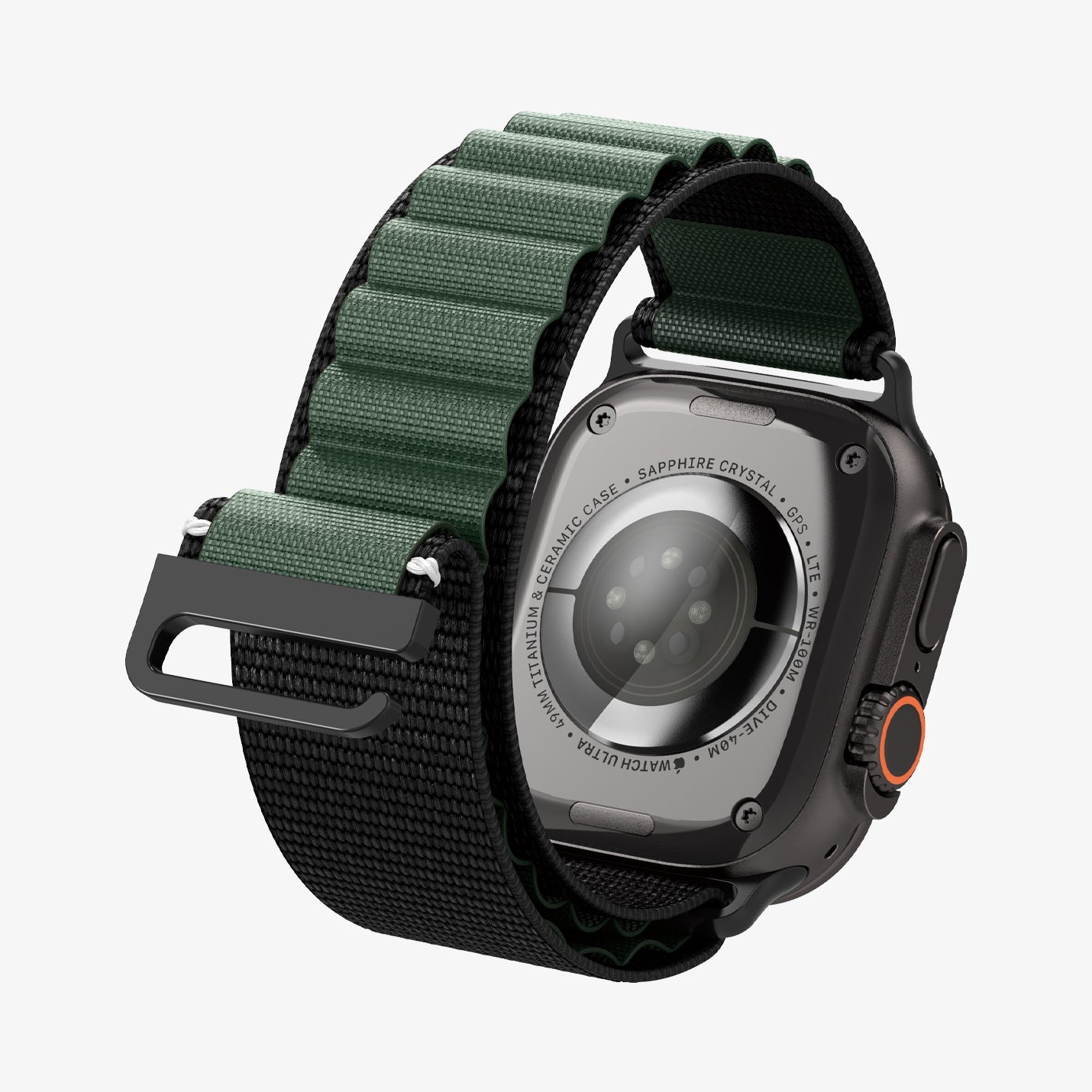 სამაჯური Spigen WBF1 Band – Apple Watch Strap მაღალი ხარისხის ქსოვილის მასალით და კომფორტული დიზაინით. განკუთვნილია Apple Watch Ultra და Apple Watch Series 4,5,6,7,8,9,10,11 სერიებისათვის