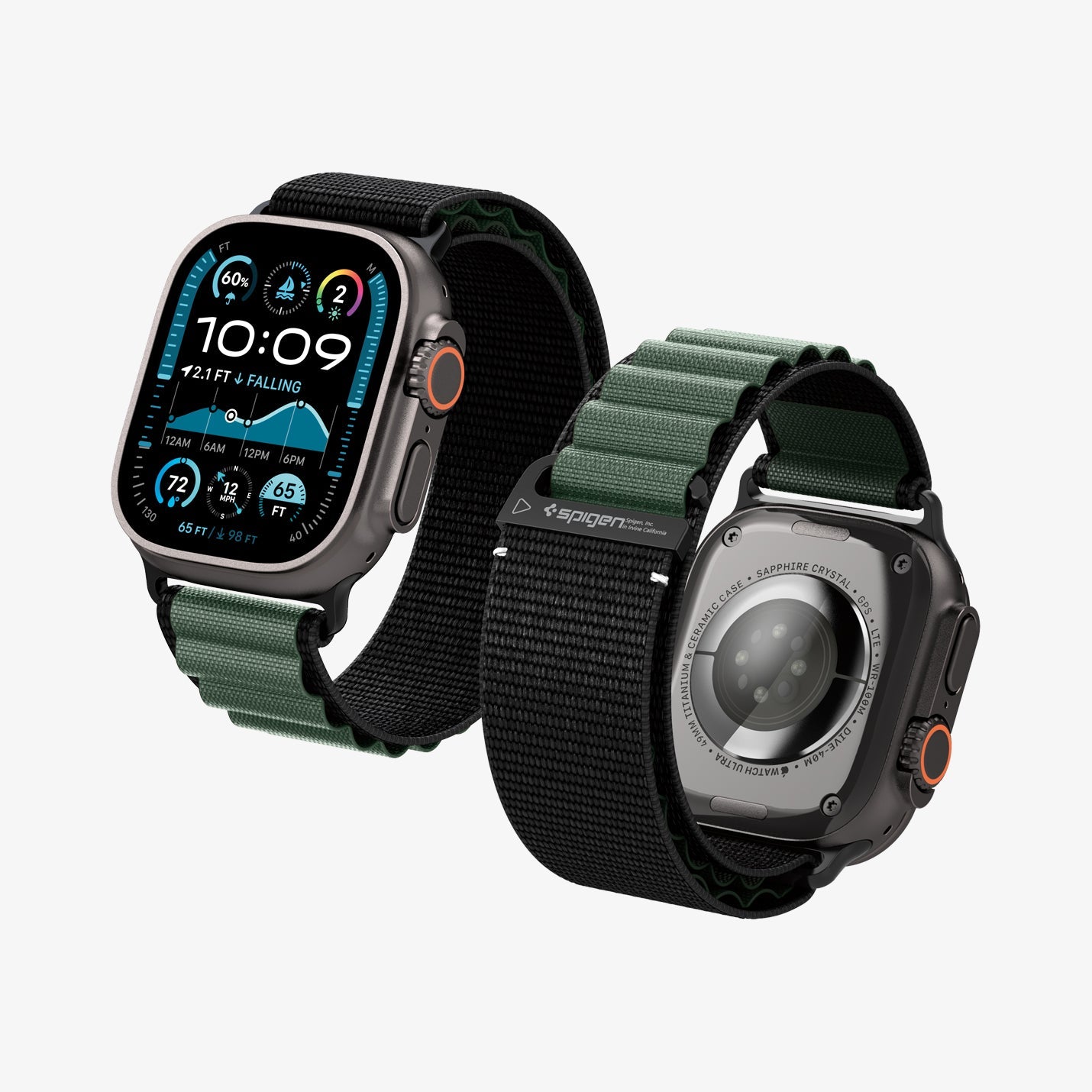 სამაჯური Spigen WBF1 Band – Apple Watch Strap მაღალი ხარისხის ქსოვილის მასალით და კომფორტული დიზაინით. განკუთვნილია Apple Watch Ultra და Apple Watch Series 4,5,6,7,8,9,10,11 სერიებისათვის