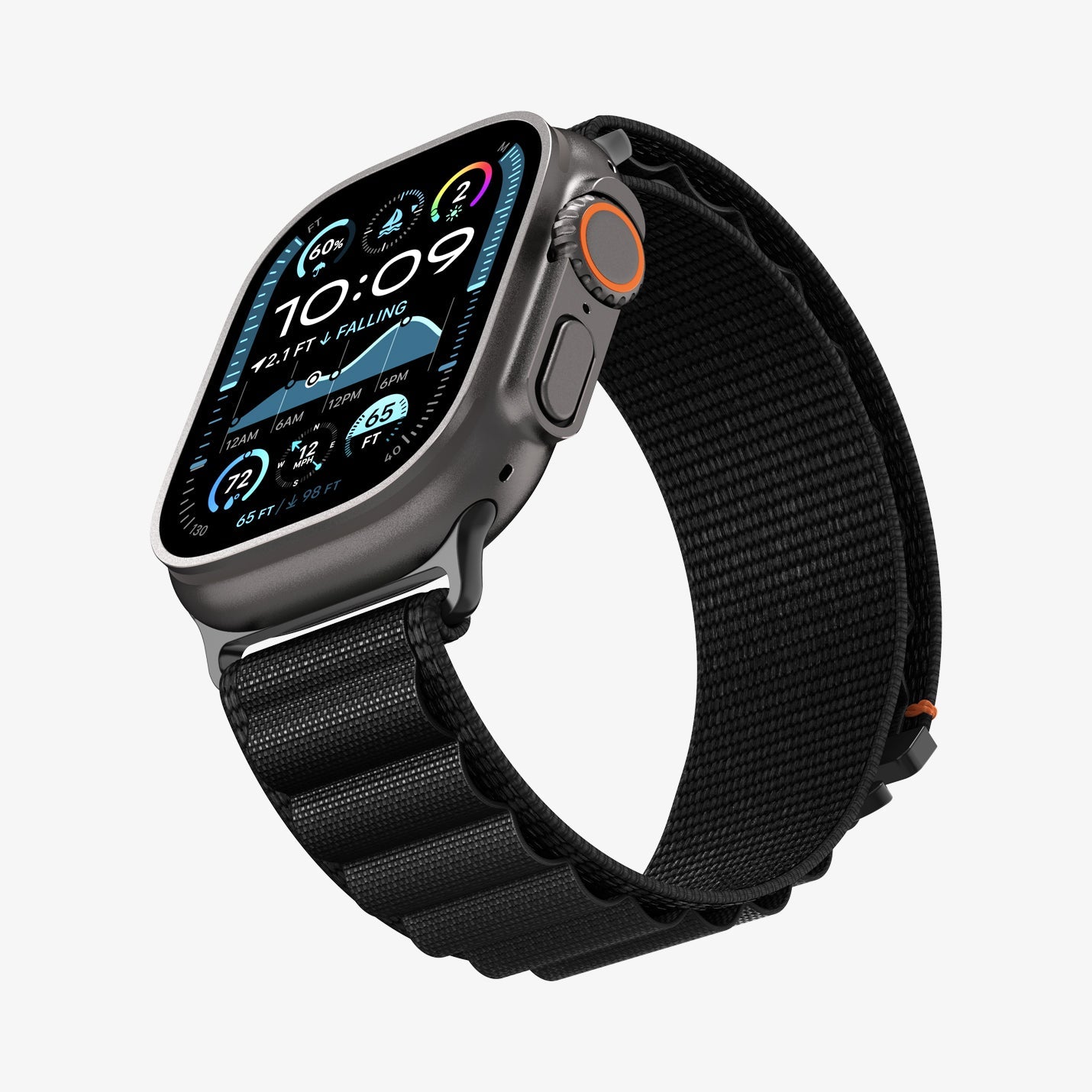 სამაჯური Spigen WBF1 Band – Apple Watch Strap მაღალი ხარისხის ქსოვილის მასალით და კომფორტული დიზაინით. განკუთვნილია Apple Watch Ultra და Apple Watch Series 4,5,6,7,8,9,10,11 სერიებისათვის
