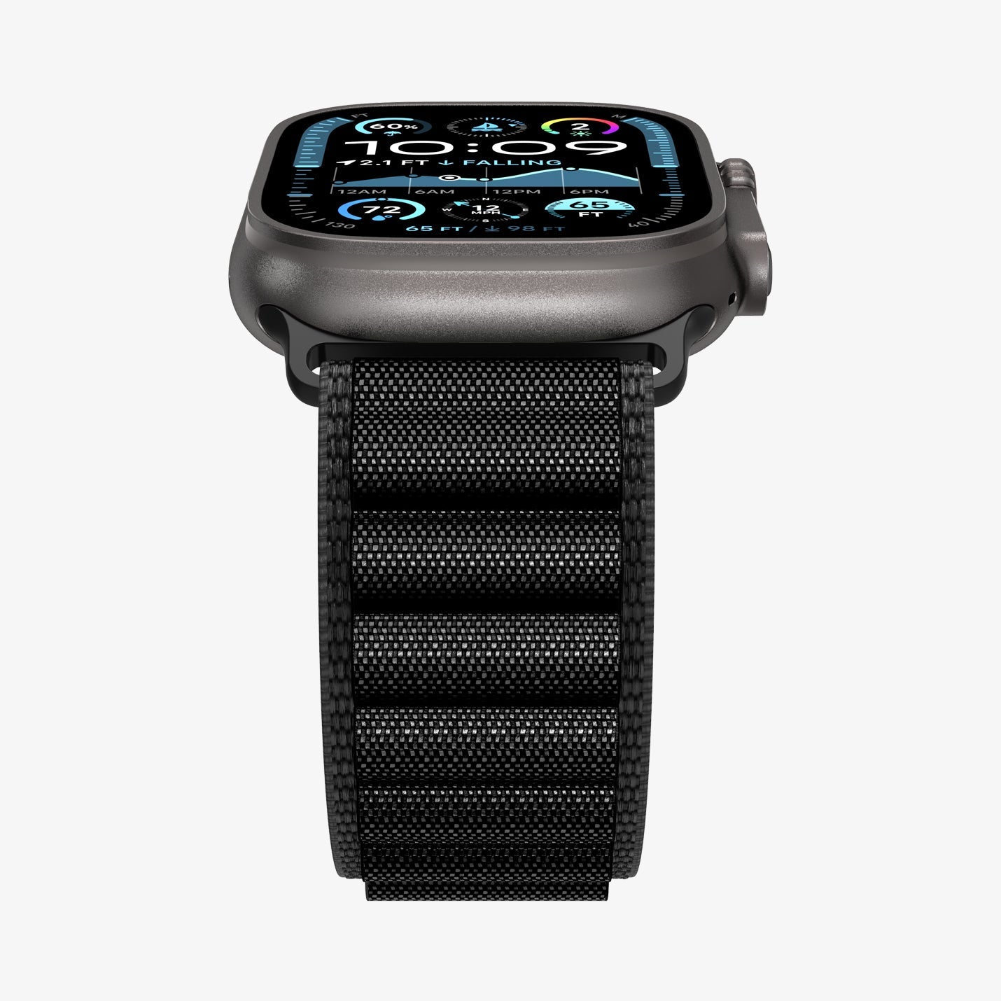 სამაჯური Spigen WBF1 Band – Apple Watch Strap მაღალი ხარისხის ქსოვილის მასალით და კომფორტული დიზაინით. განკუთვნილია Apple Watch Ultra და Apple Watch Series 4,5,6,7,8,9,10,11 სერიებისათვის