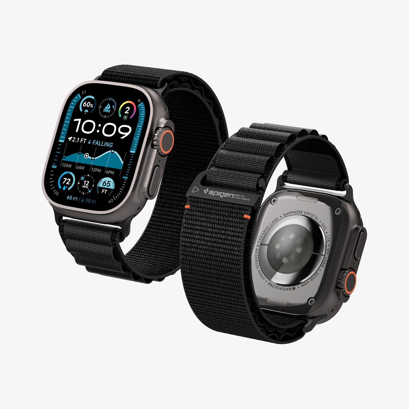 სამაჯური Spigen WBF1 Band – Apple Watch Strap მაღალი ხარისხის ქსოვილის მასალით და კომფორტული დიზაინით. განკუთვნილია Apple Watch Ultra და Apple Watch Series 4,5,6,7,8,9,10,11 სერიებისათვის
