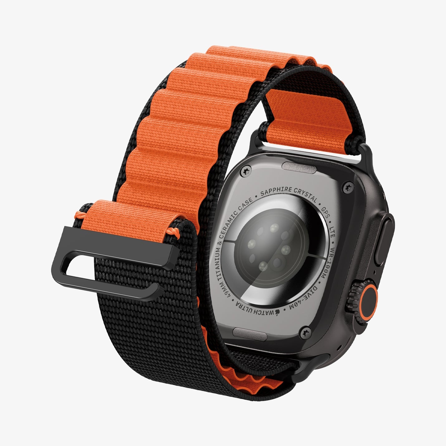 სამაჯური Spigen WBF1 Band – Apple Watch Strap მაღალი ხარისხის ქსოვილის მასალით და კომფორტული დიზაინით. განკუთვნილია Apple Watch Ultra და Apple Watch Series 4,5,6,7,8,9,10,11 სერიებისათვის