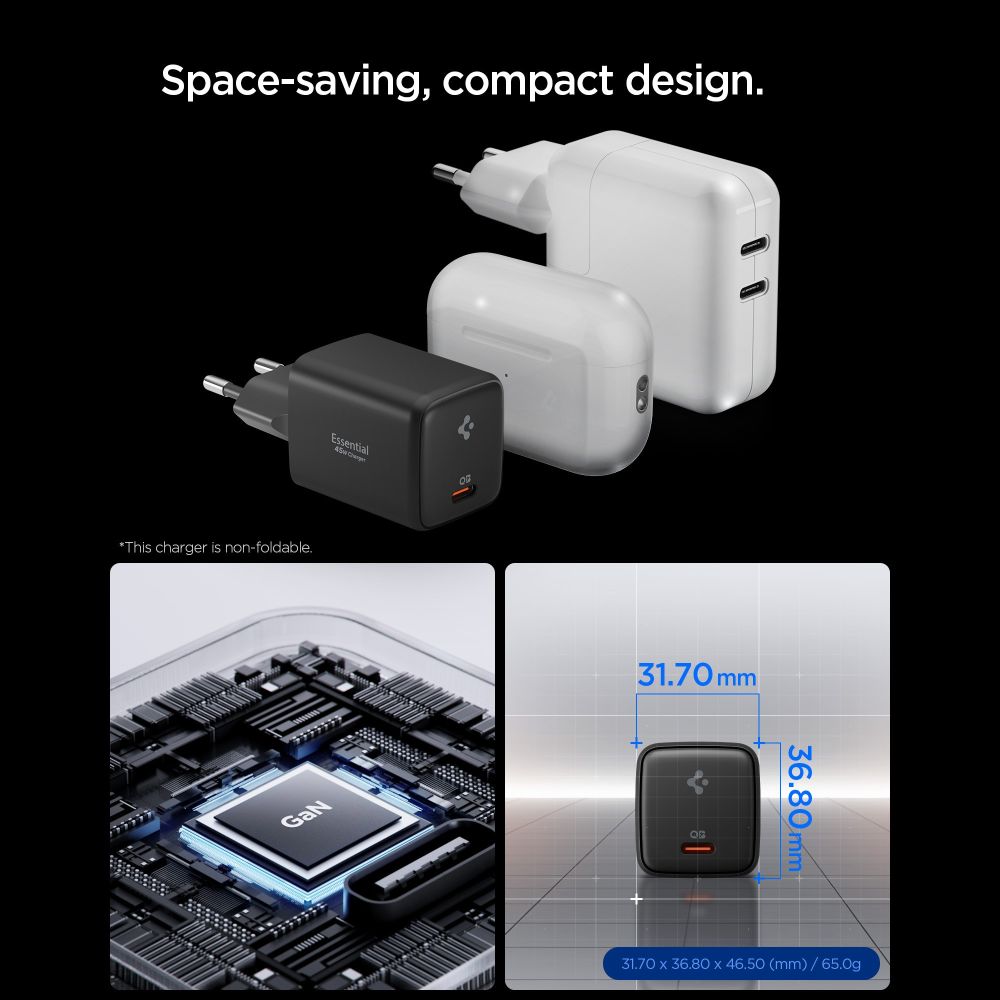 Spigen 45W ადაპტერი Fast Charging მხარდაჭერით