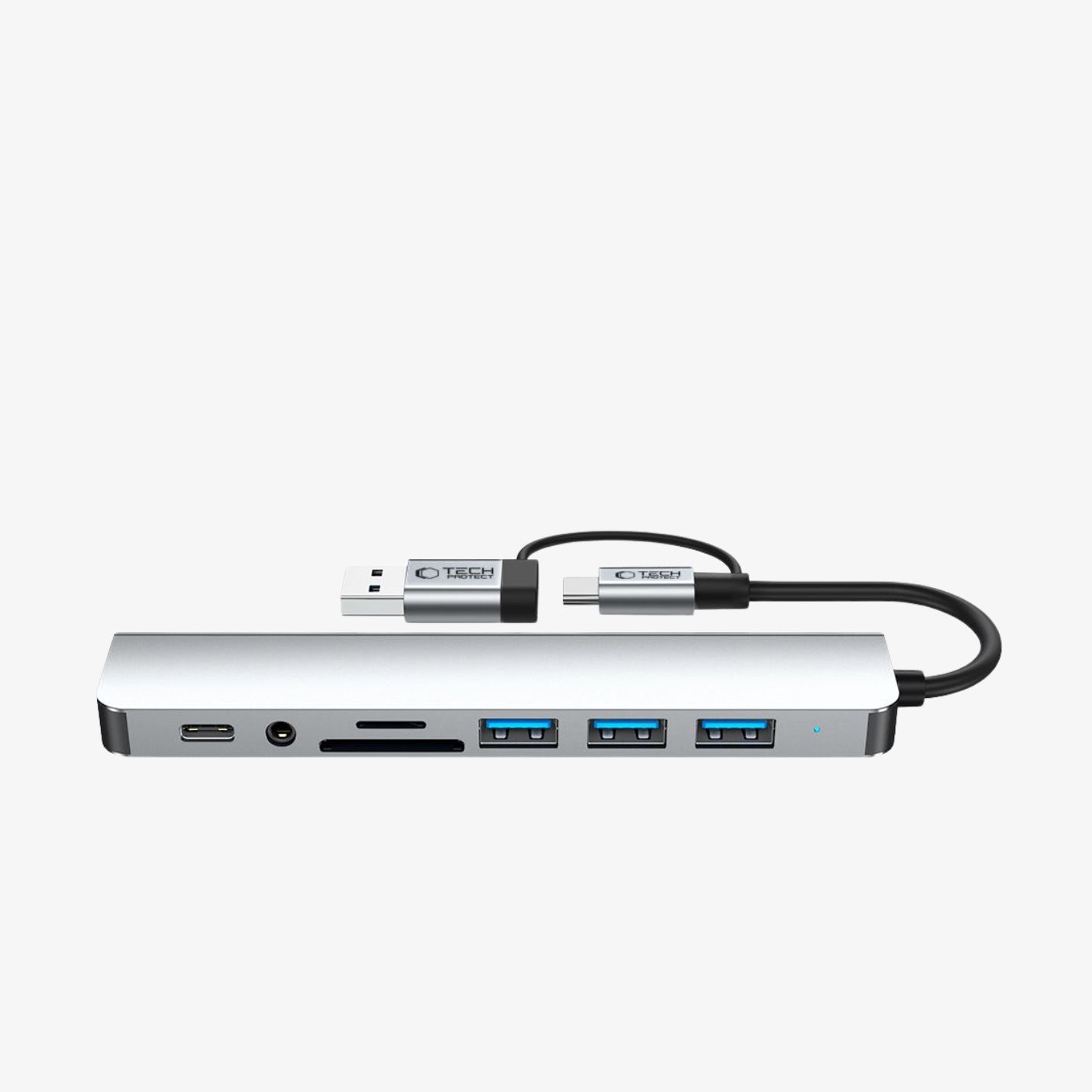Tech-Protect HB06 8-in-1 Type-C Hub Adapter USB 2.0, USB 3.0, SD/TF და AV 3.5მმ აუდიო პორტებით, Space Grey