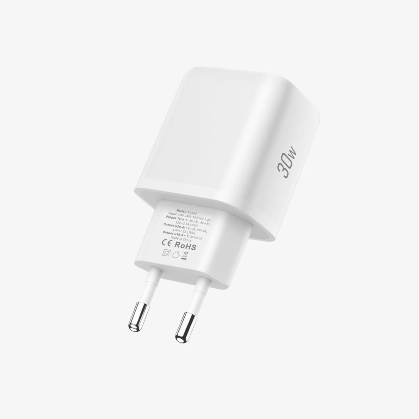 ადაპტერი Tech-Protect NCA30 2-Port Network Charger – სწრაფი დამტენი USB და თაიფსი Type-C კაბელით.