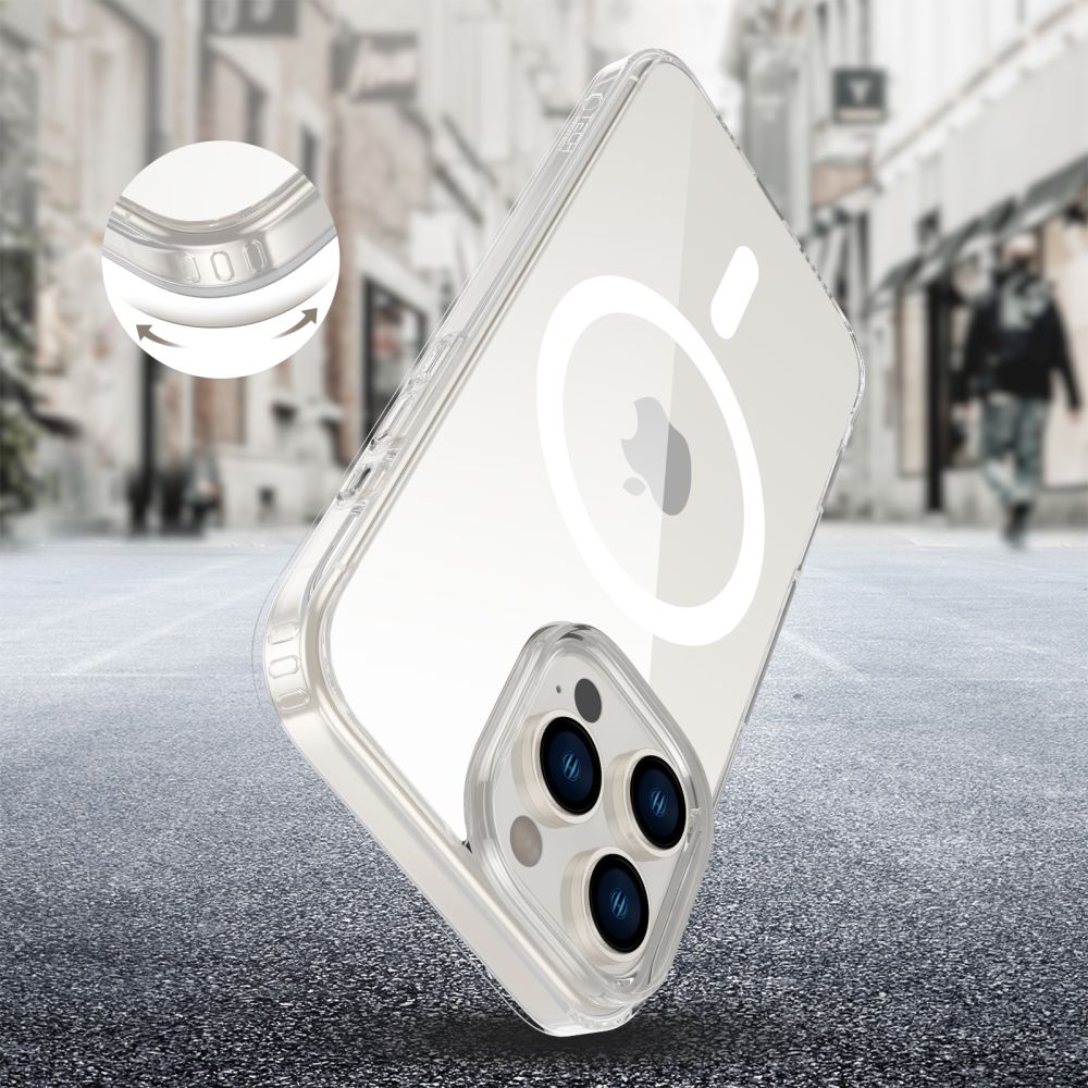 Tech-Protect Flexair Hybrid CC MagSafe გამჭირვალე ქეისი iPhone 16 Pro Max-ისთვის, უსაფრთხო და ელეგანტური ჩასადები Caption Button სენსორით, Magsafe Clear Case