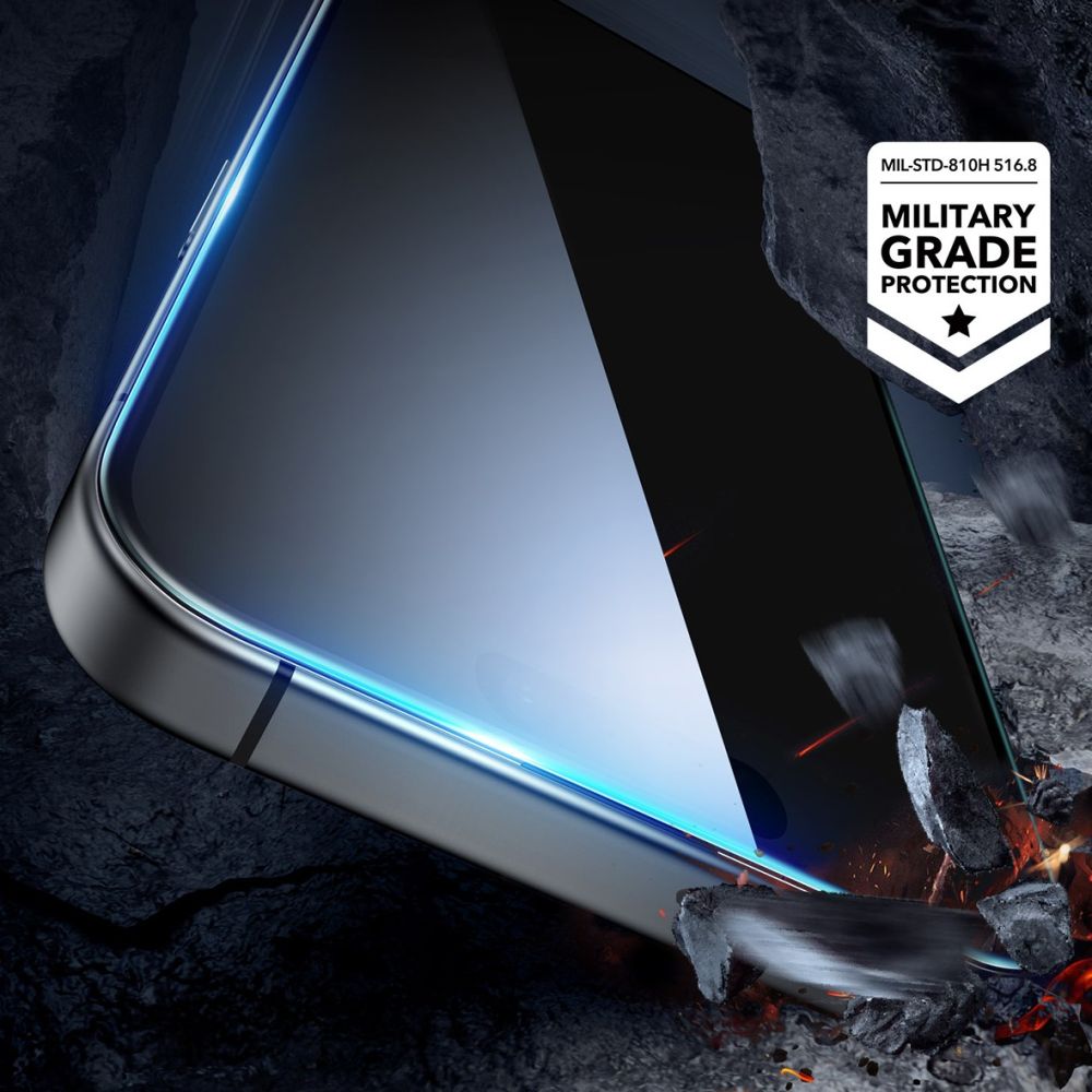 ბრონირებული ეკრანის დამცავი ESR Tempered Glass iPhone 16 Pro-ისთვის – ბიუჯეტური და ქეისთან თავსებადი მინის ფენა მაქსიმალური დაცვისთვის. Screen Protector, Casefriendly, შავი კანტების გარეშე
