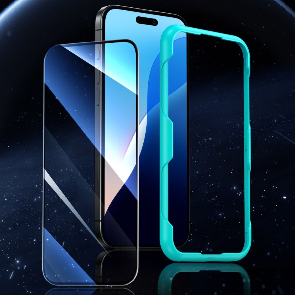 ბრონირებული ეკრანის დამცავი ESR Tempered Glass iPhone 16 Pro-ისთვის – ბიუჯეტური და ქეისთან თავსებადი მინის ფენა მაქსიმალური დაცვისთვის. Screen Protector, Casefriendly, შავი კანტების გარეშე