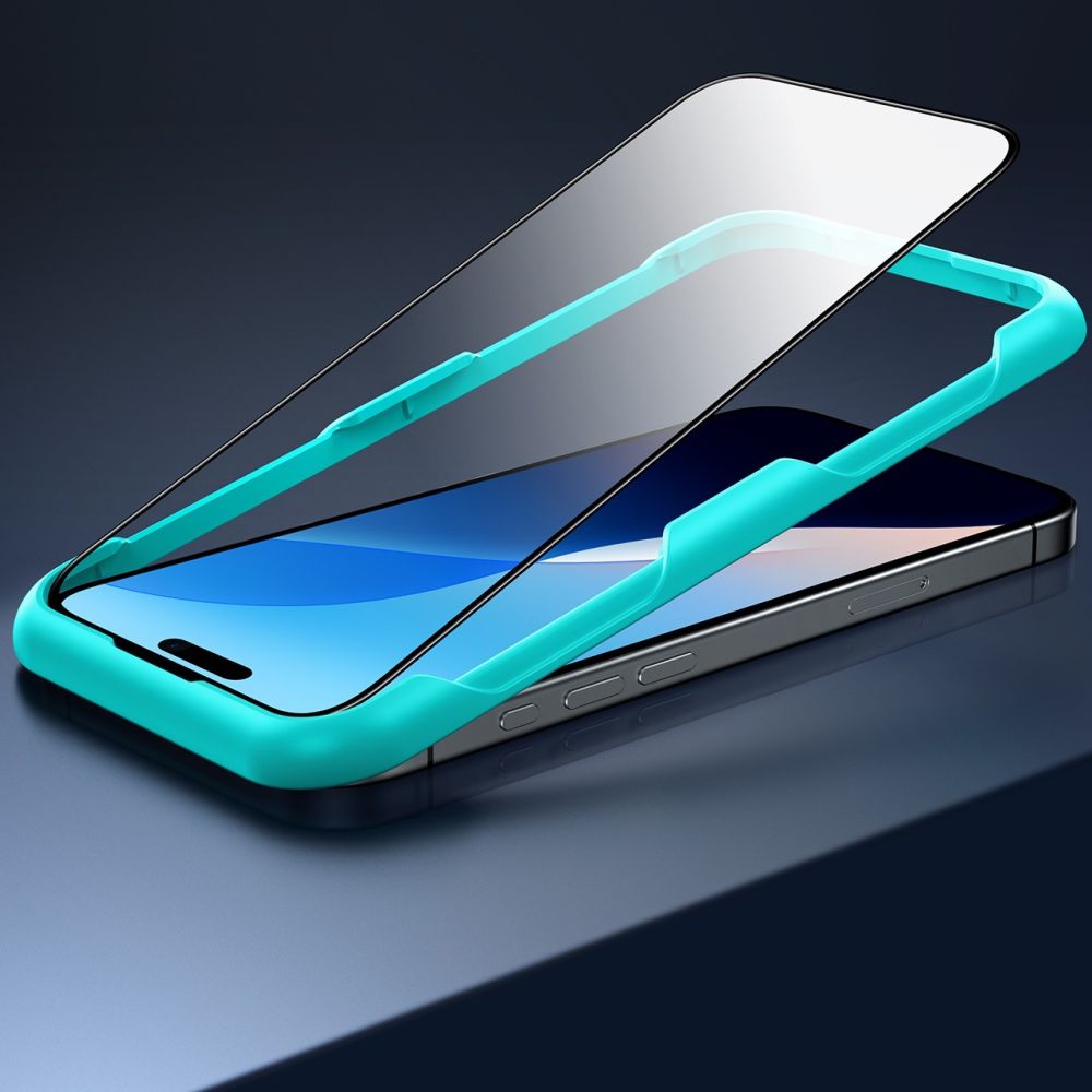 ბრონირებული ეკრანის დამცავი ESR Tempered Glass iPhone 16 Pro-ისთვის – ბიუჯეტური და ქეისთან თავსებადი მინის ფენა მაქსიმალური დაცვისთვის. Screen Protector, Casefriendly, შავი კანტების გარეშე