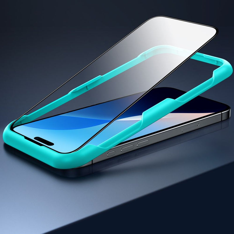 ბრონირებული ეკრანის დამცავი ESR Tempered Glass iPhone 16 Pro-ისთვის – ბიუჯეტური და ქეისთან თავსებადი მინის ფენა მაქსიმალური დაცვისთვის. Screen Protector, Casefriendly, შავი კანტების გარეშე