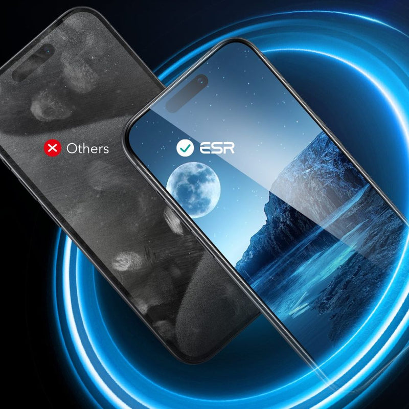 ბრონირებული ეკრანის დამცავი ESR Tempered Glass iPhone 16 Pro-ისთვის – ბიუჯეტური და ქეისთან თავსებადი მინის ფენა მაქსიმალური დაცვისთვის. Screen Protector, Casefriendly, შავი კანტების გარეშე