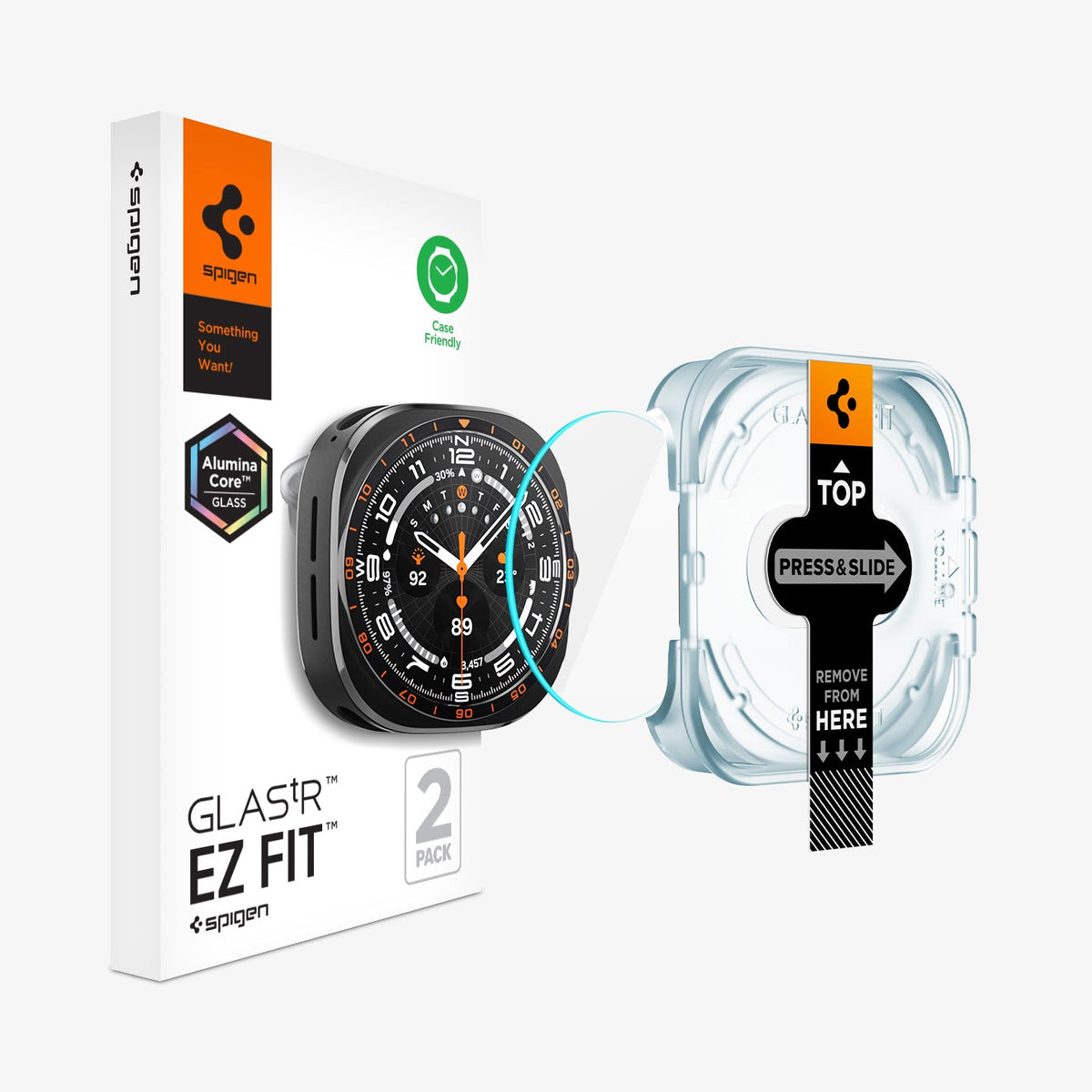 Spigen Glas.tR EZ Fit ბრონი შავი კანტების გარეშე Galaxy Watch Ultra 2-ისთვის