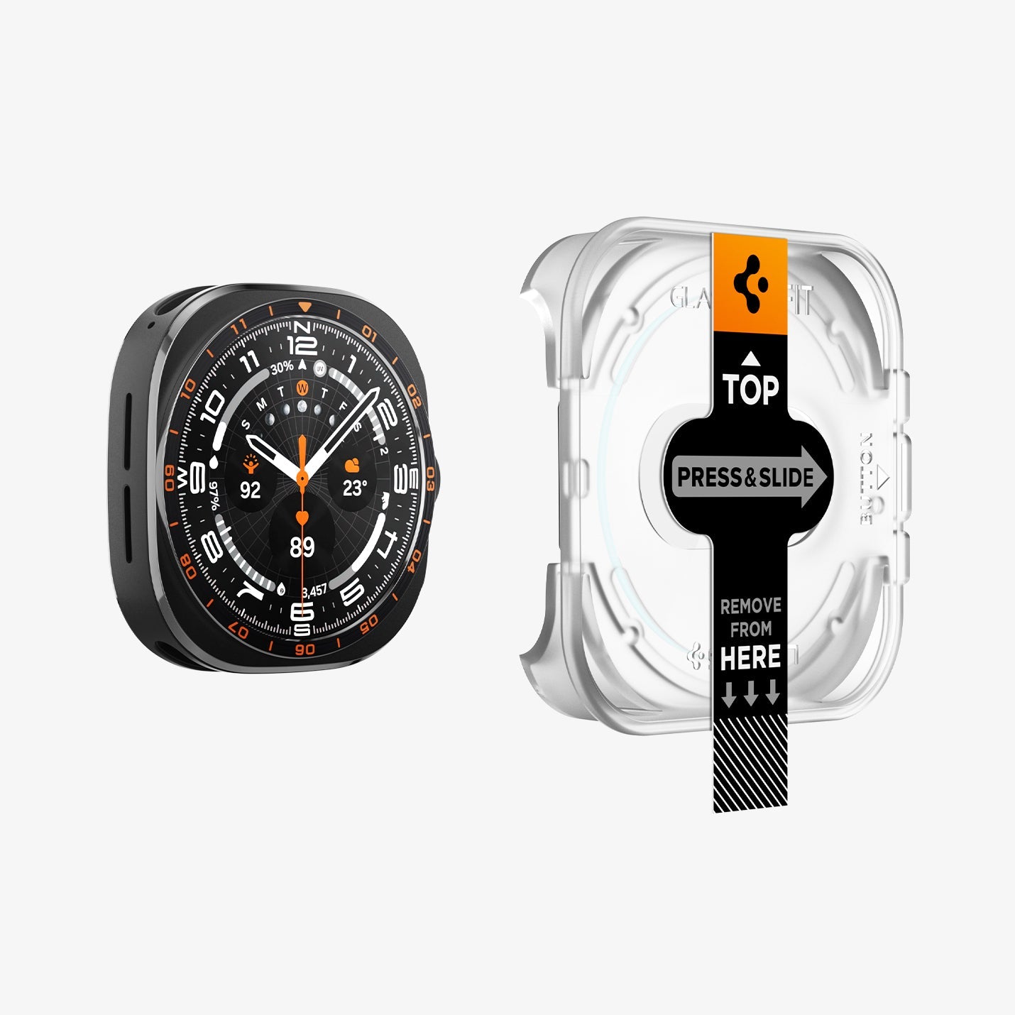 Spigen Glas.tR EZ Fit ეკრანის დამცავი Galaxy Watch Ultra 2 შავი კანტების გარეშე