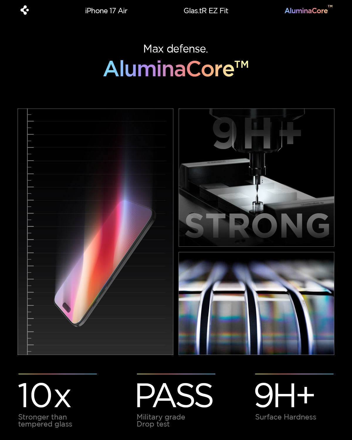 ეკრანის დამცავი Spigen GLAS.tR EZ Fit iPhone 17 Air – პრემიუმ კლასის ბრონი შუშა, შავი კანტების გარეშე, მარტივი ინსტალაციით საქართველოში.