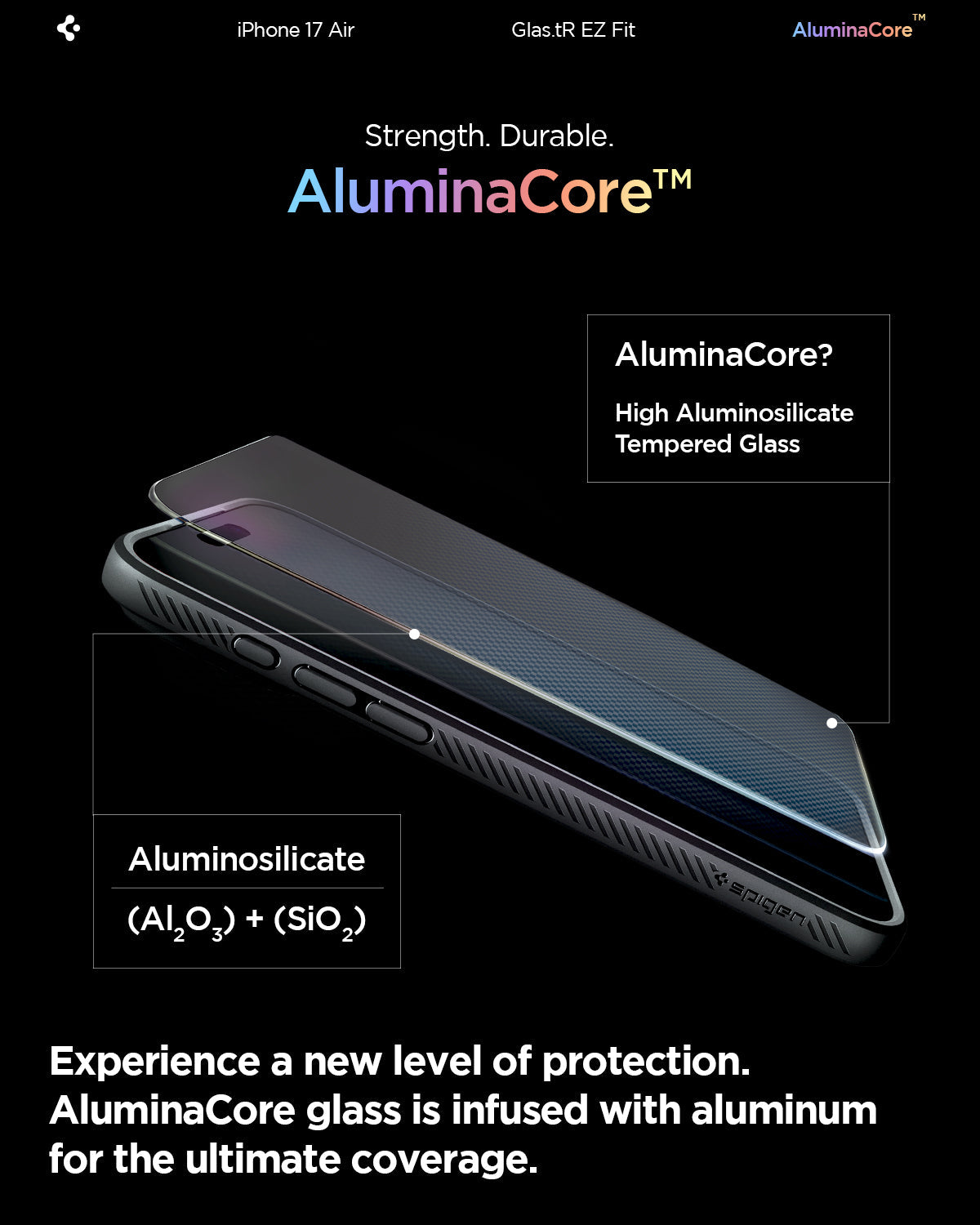 ეკრანის დამცავი Spigen GLAS.tR EZ Fit iPhone 17 Air – პრემიუმ კლასის ბრონი შუშა, შავი კანტების გარეშე, მარტივი ინსტალაციით საქართველოში.