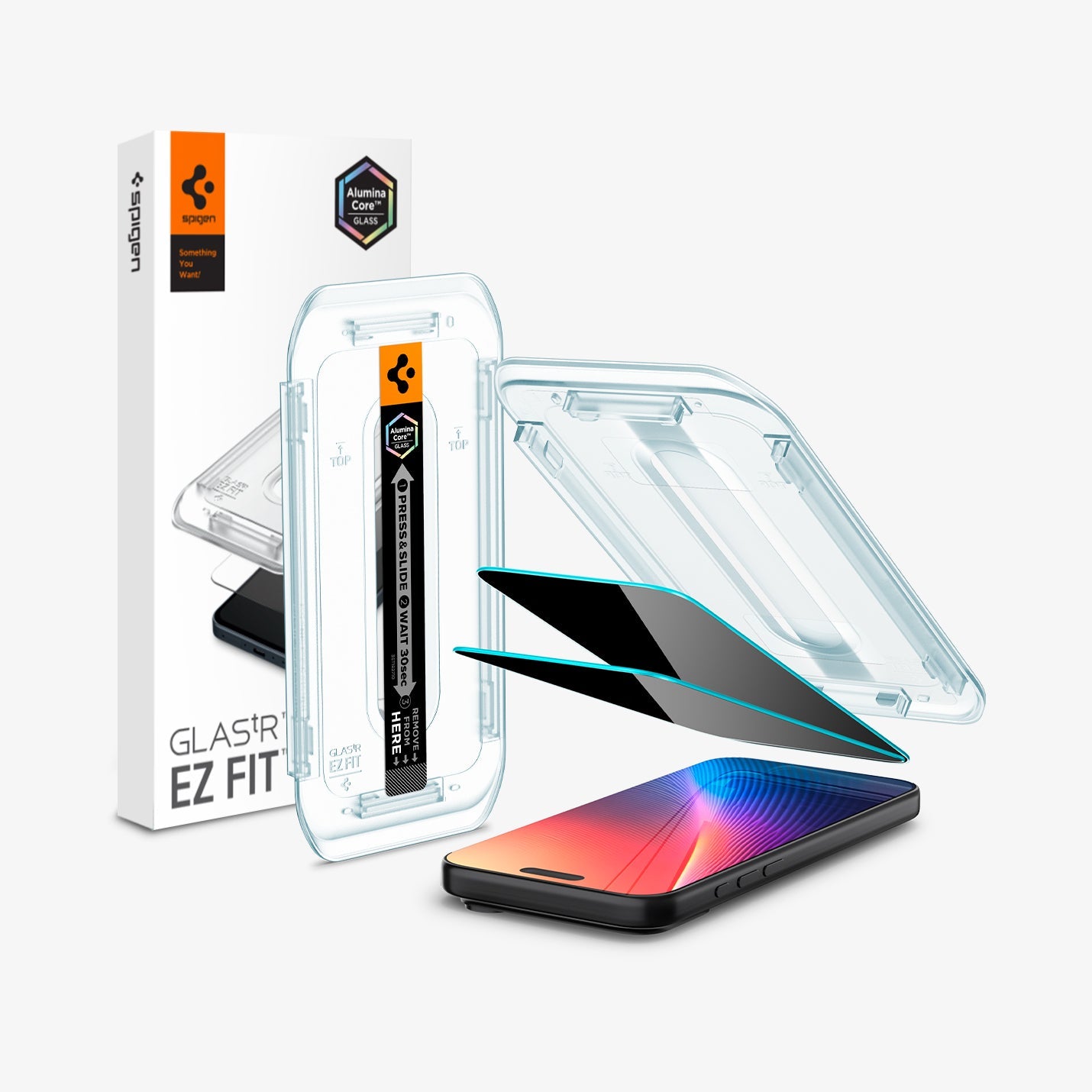ეკრანის დამცავი Spigen GLAS.tR EZ Fit Privacy iPhone 17 – ბრონირებული დამცავი მინა, გვერდიდან რომ არ ჩანს, ინკოგნიტო ეფექტით და სენსორის მხარდაჭერით.