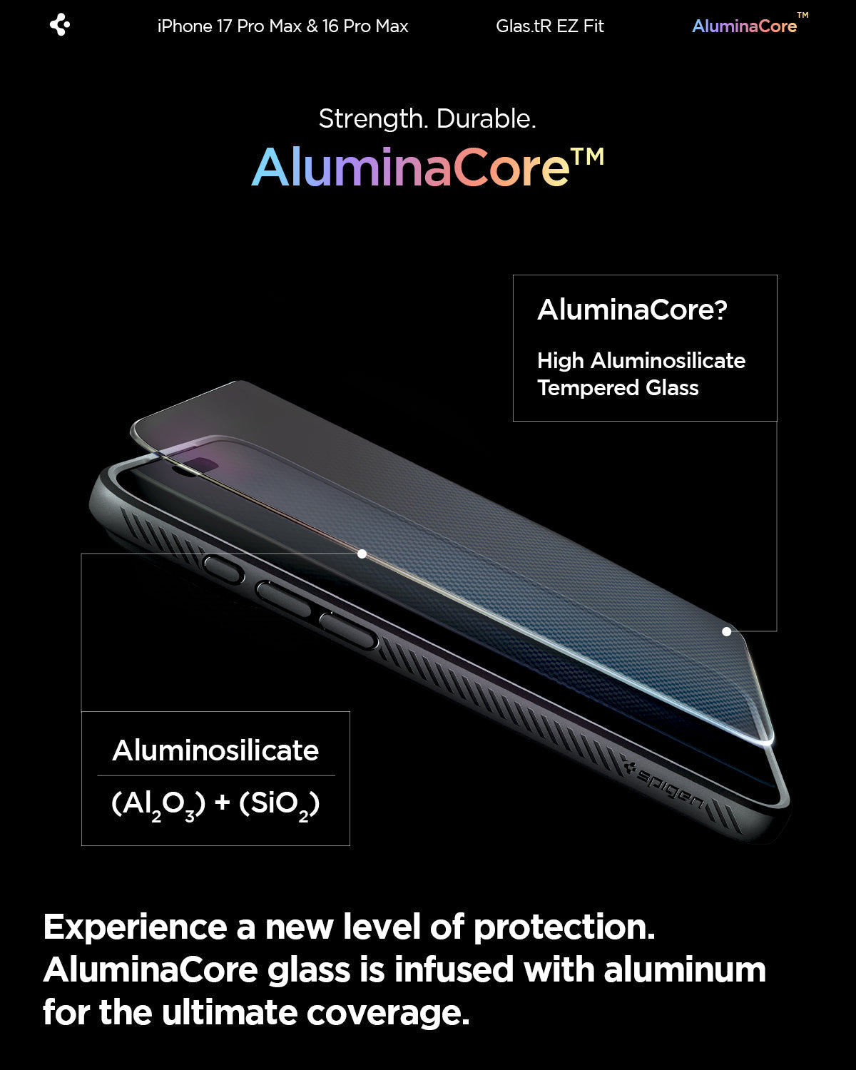 ეკრანის დამცავი Spigen GLAS.tR EZ Fit iPhone 17 Pro Max – პრემიუმ კლასის ბრონი შუშა, შავი კანტების გარეშე, მარტივი ინსტალაციით საქართველოში.
