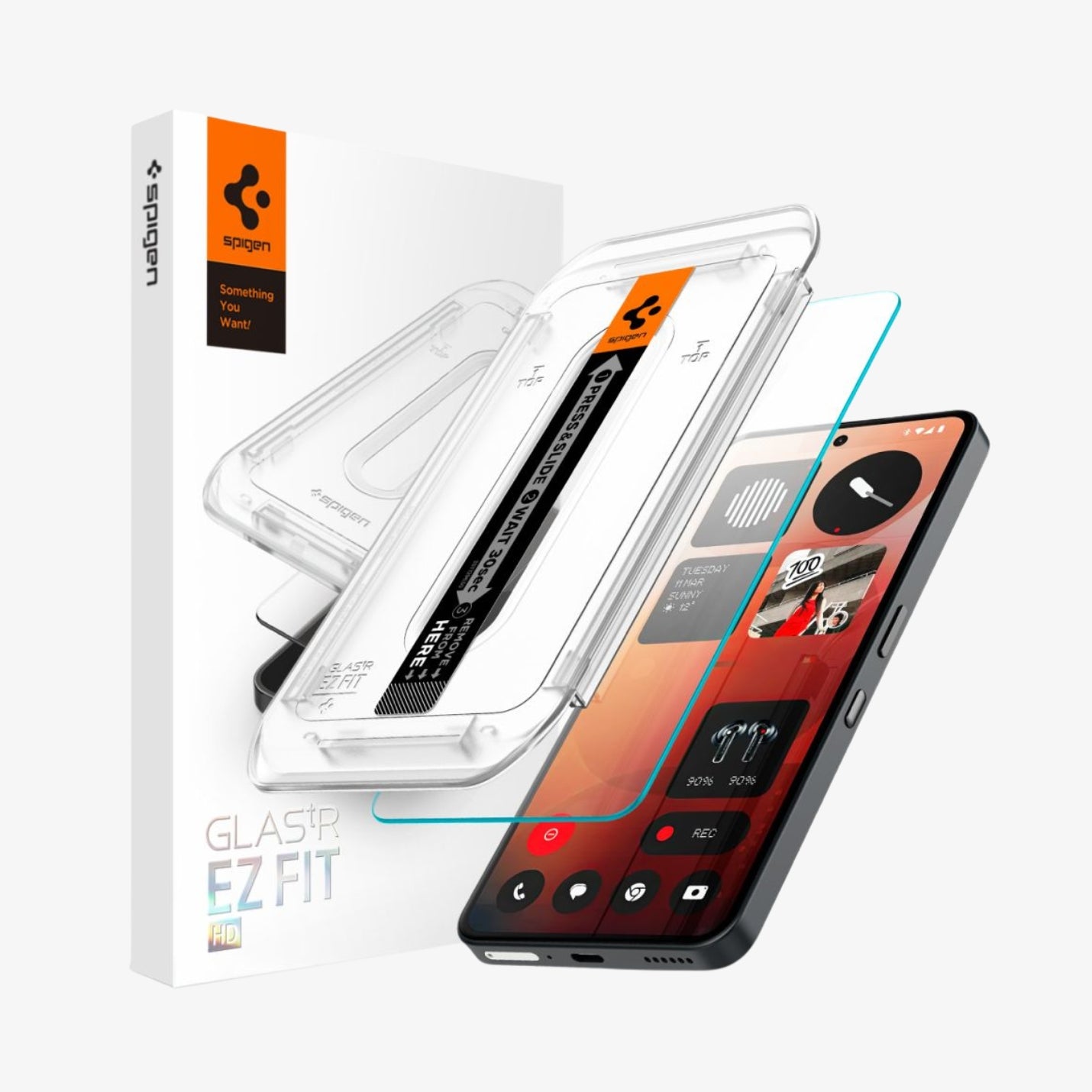 ეკრანის დამცავი Spigen GLAS.tR Ez Fit Nothing Phone 3A Pro – ბრონირებული დამცავი შუშა, შავი კანტების გარეშე, სრულყოფილი თითის ანაბეჭდის სენსორით.