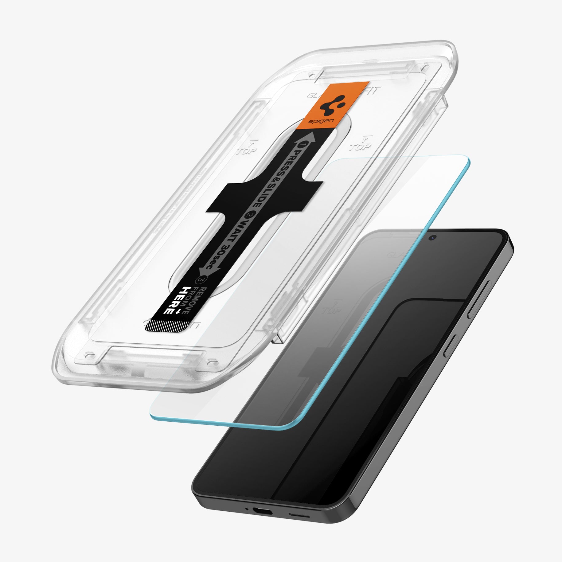 პრემიუმ კლასის Spigen GLAS.tR EZ Fit ეკრანის დამცავი Samsung Galaxy S24 Plus-სთვის – ბრონირებული დამცავი შავი კანტების გარეშე, საუკეთესო ხარისხის Spigen-ის აქსესუარებში.