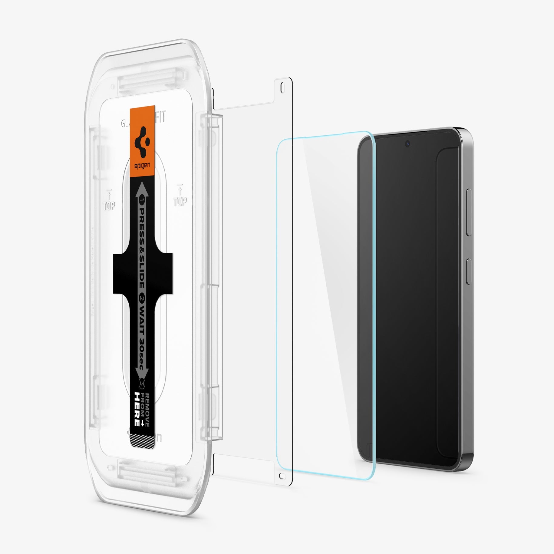 პრემიუმ კლასის Spigen GLAS.tR EZ Fit ეკრანის დამცავი Samsung Galaxy S24-სთვის – ბრონირებული დამცავი შავი კანტების გარეშე, საუკეთესო ხარისხის Spigen-ის აქსესუარებში.