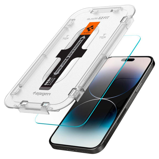 Spigen GLAS.tR EZ Fit 1-Pack iPhone 14 Pro Max ეკრანის ბრონი - პრემიუმ კლასის ბრონირებული დამცავი თქვენი სმარტფონისთვის, Spigen GLAS.tR EZ Fit 1-Pack iPhone 14 Pro Max Screen Protector - premium tempered glass for your smartphone