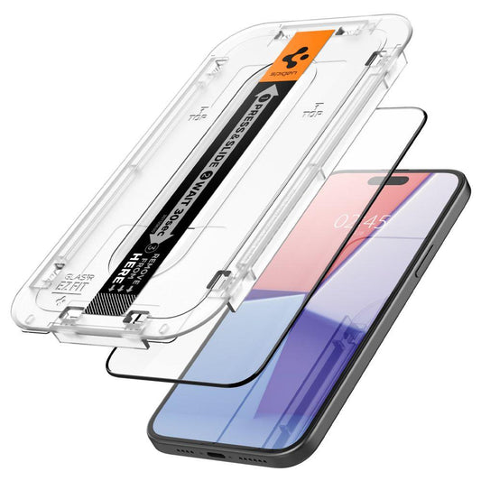 Spigen GLAS.tR EZ Fit 1-Pack iPhone 15 Plus ეკრანის ბრონი - პრემიუმ კლასის ბრონირებული დამცავი თქვენი სმარტფონისთვის, Spigen GLAS.tR EZ Fit 1-Pack iPhone 15 Plus Screen Protector - premium tempered glass for your smartphone