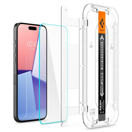 Spigen GLAS.tR EZ Fit 1-Pack iPhone 15 Pro ეკრანის ბრონი - პრემიუმ კლასის ბრონირებული დამცავი თქვენი სმარტფონისთვის, Spigen GLAS.tR EZ Fit 1-Pack iPhone 15 Pro Screen Protector - premium tempered glass for your smartphone