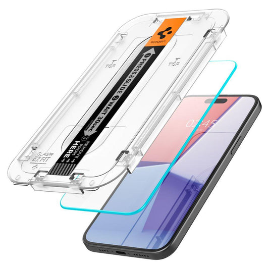 Spigen GLAS.tR EZ Fit 2-Pack iPhone 15 ეკრანის ბრონი - პრემიუმ კლასის ბრონირებული დამცავი თქვენი სმარტფონისთვის, Spigen GLAS.tR EZ Fit 2-Pack iPhone 15 Screen Protector - premium tempered glass for your smartphone