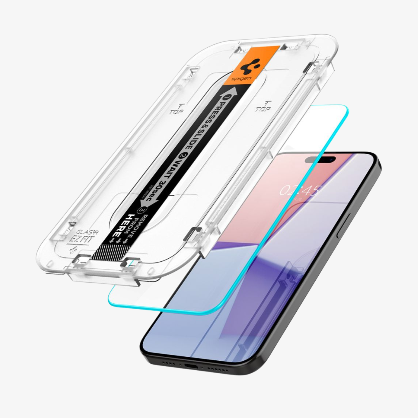 Spigen GLAS.tR EZ Fit iPhone 15 Plus ეკრანის ბრონი - პრემიუმ კლასის ბრონირებული დამცავი თქვენი სმარტფონისთვის, Spigen GLAS.tR EZ Fit iPhone 15 Plus Screen Protector - premium tempered glass for your smartphone