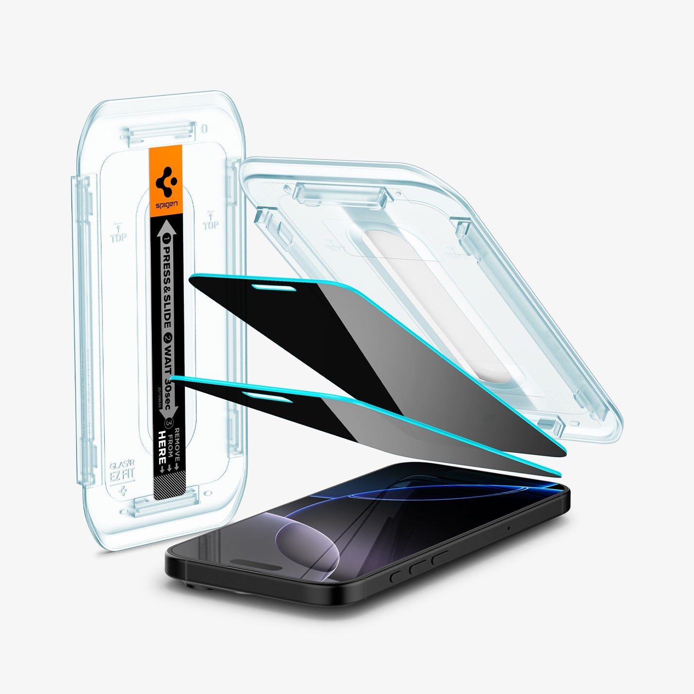 Spigen GLAS.tR EZ Fit Privacy ეკრანის დამცავი iPhone 16 Pro Max-ისთვის - ბრონირებული ეკრანის საუკეთესო დამცავი საქართველოში, in Tbilisi, იდეალური screen protector iPhone 16 Pro Max-ისთვის, ბრონი რომელიც გვერდიდან არ ჩანს