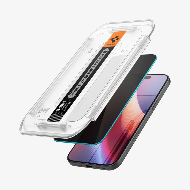 Spigen GLAS.tR EZ Fit Privacy ეკრანის დამცავი iPhone 16 Pro Max-ისთვის - ბრონირებული ეკრანის საუკეთესო დამცავი საქართველოში, in Tbilisi, იდეალური screen protector iPhone 16 Pro Max-ისთვის, ბრონი რომელიც გვერდიდან არ ჩანს
