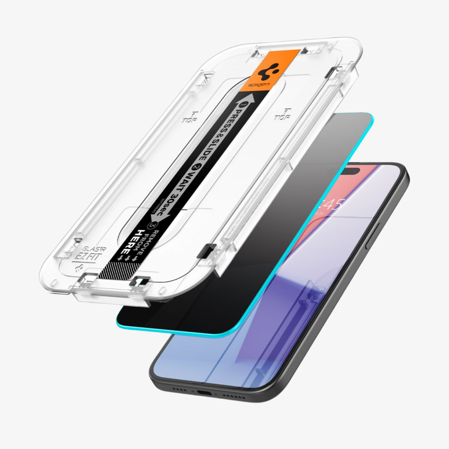 Spigen GLAS.tR EZ Fit iPhone 15 Plus ეკრანის ბრონი - პრემიუმ კლასის ბრონირებული დამცავი თქვენი სმარტფონისთვის, Spigen GLAS.tR EZ Fit iPhone 15 Plus Screen Protector - premium tempered glass for your smartphone