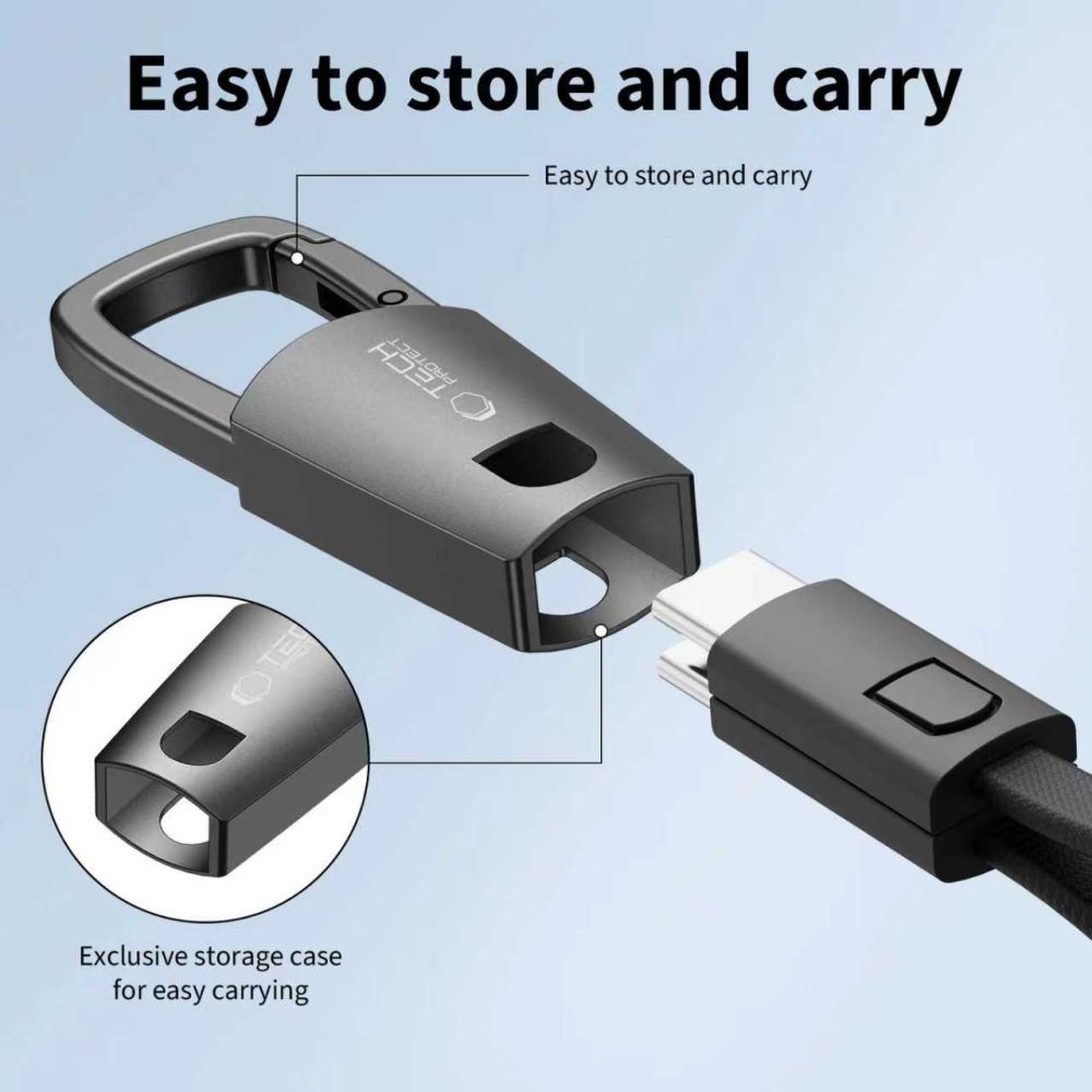 კაბელი Tech-Protect Ultraboost DNA KeyChain Type-C – ინფორმაციის გადამტანი და დამტენი კაბელი, დამჭერით მარტივი გამოყენებისთვის.