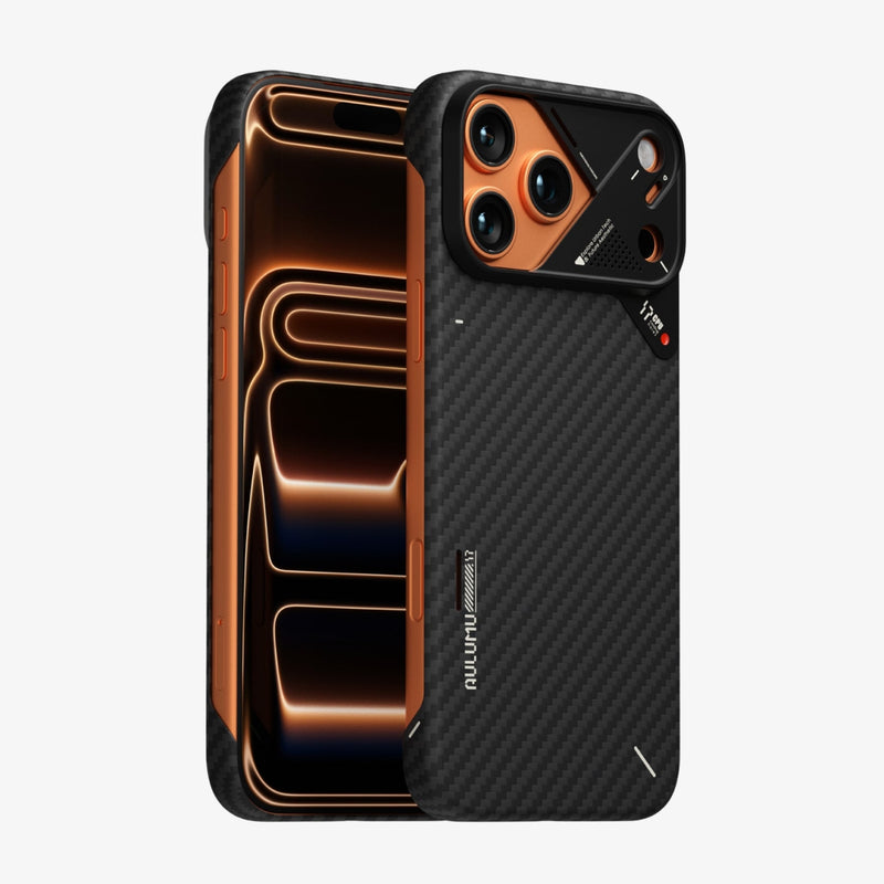 iPhone 17 Pro Max ჩასადები Aulumu Aramid Fiber – თხელი, კარბონი, მაგსეიფი