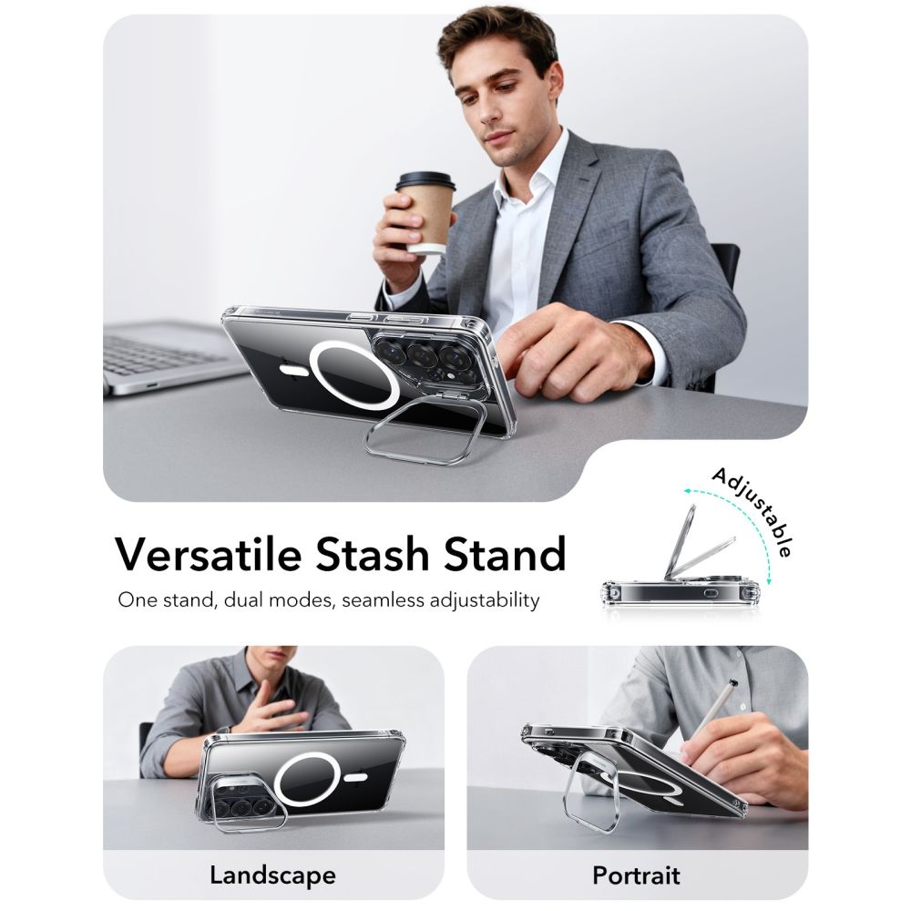 გამჭვირვალე ჩასადები ESR Galaxy S26 Ultra ჩაშენებული სადგამით