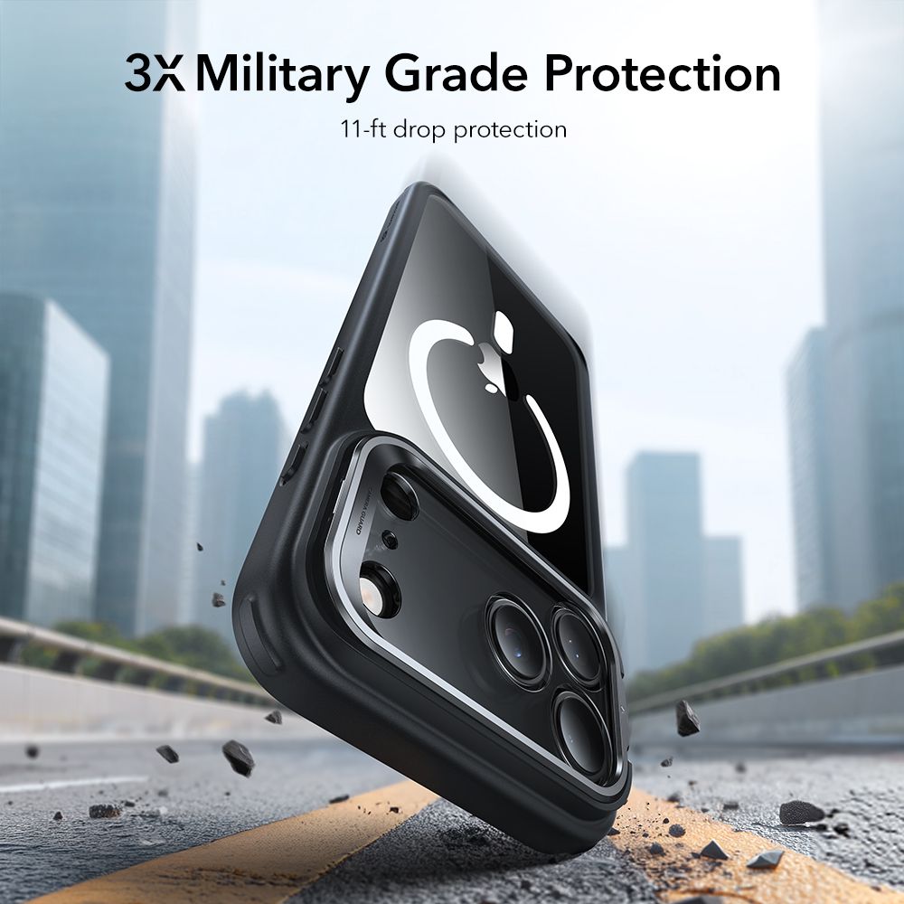 ქეისი ESR Classic Hybrid KickStand MagSafe iPhone 17 Pro Max – გამჭირვალე პრემიუმ კლასი ჩასადები, კამერის ღილაკის დაცვით და სადგამით.