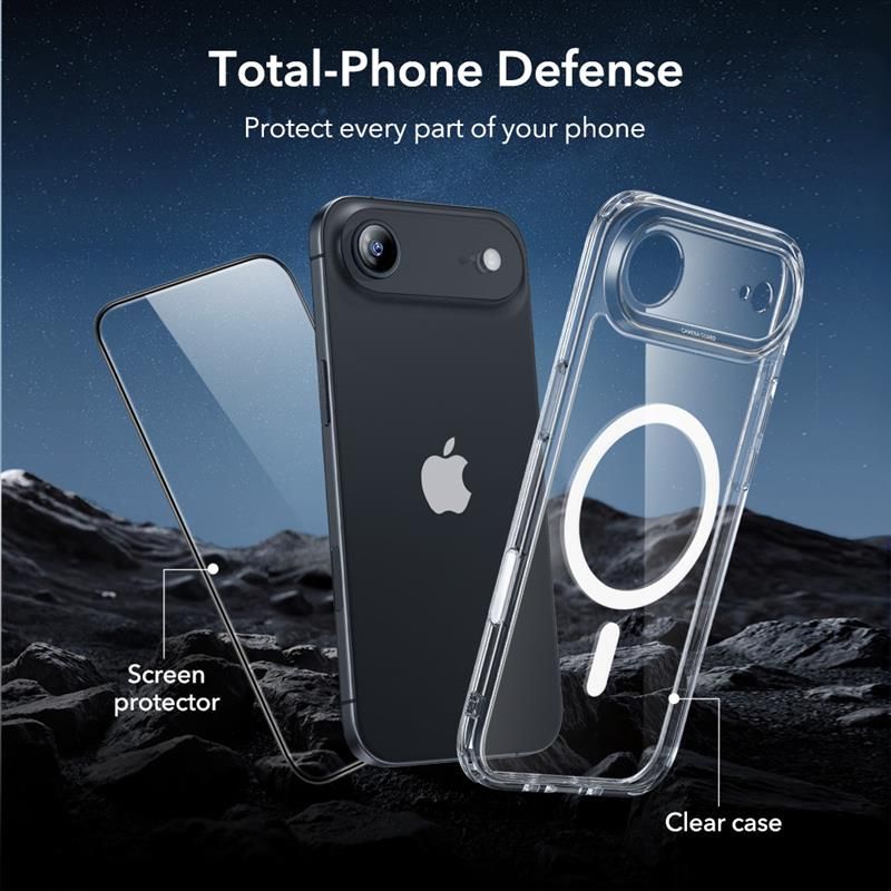 ქეისი ESR Classic Hybrid MagSafe & Tempered Glass iPhone 17 Air – გამჭირვალე მაღალი ხარისხის ჩასადები, ბრონირებული დაცვით, კამერის ღილაკის დაცვით და საჩუქრად ეკრანის დამცავით.