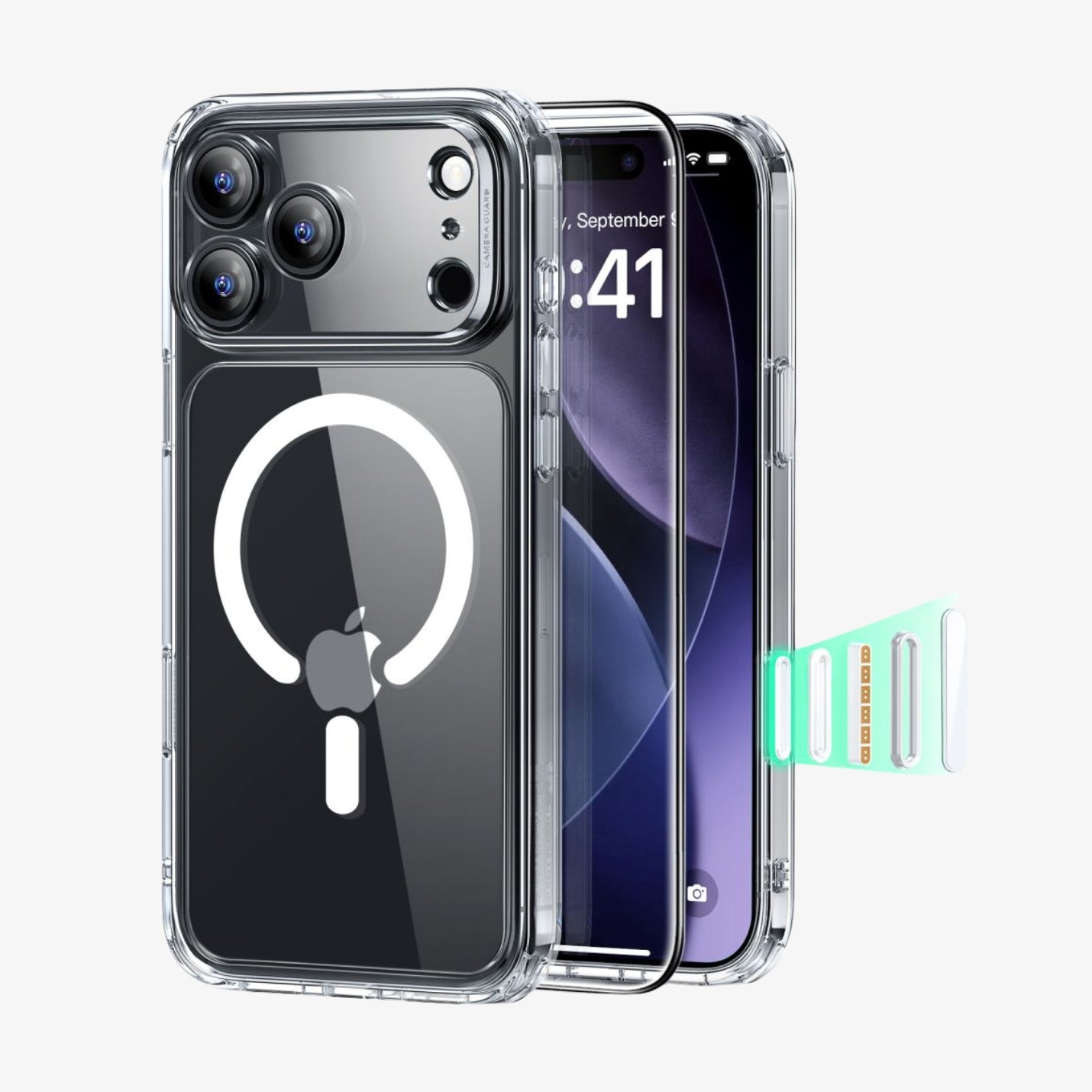 ქეისი ESR Classic Hybrid MagSafe & Tempered Glass iPhone 17 Pro – გამჭირვალე მაღალი ხარისხის ჩასადები, ბრონირებული დაცვით, კამერის ღილაკის დაცვით და საჩუქრად ეკრანის დამცავით.