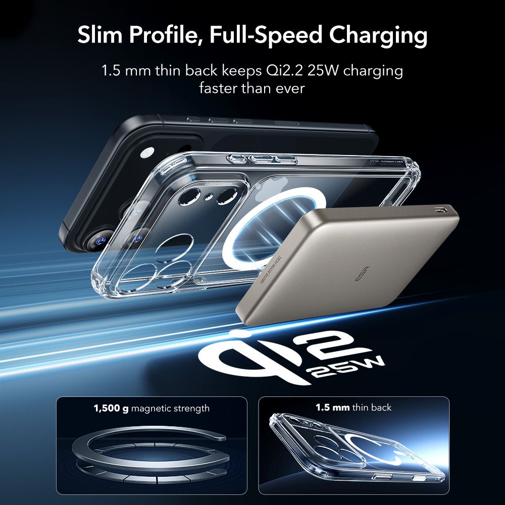 ქეისი ESR Classic Hybrid MagSafe & Tempered Glass iPhone 17 Pro Max – გამჭირვალე მაღალი ხარისხის ჩასადები, ბრონირებული დაცვით, კამერის ღილაკის დაცვით და საჩუქრად ეკრანის დამცავით.