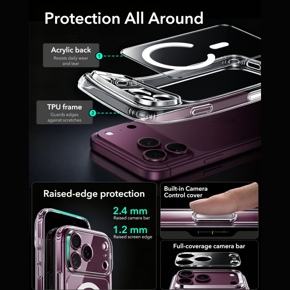 ESR Classic Hybrid ქეისი iPhone 18 Pro Max ეკრანის დამცავი შუშით საჩუქრად