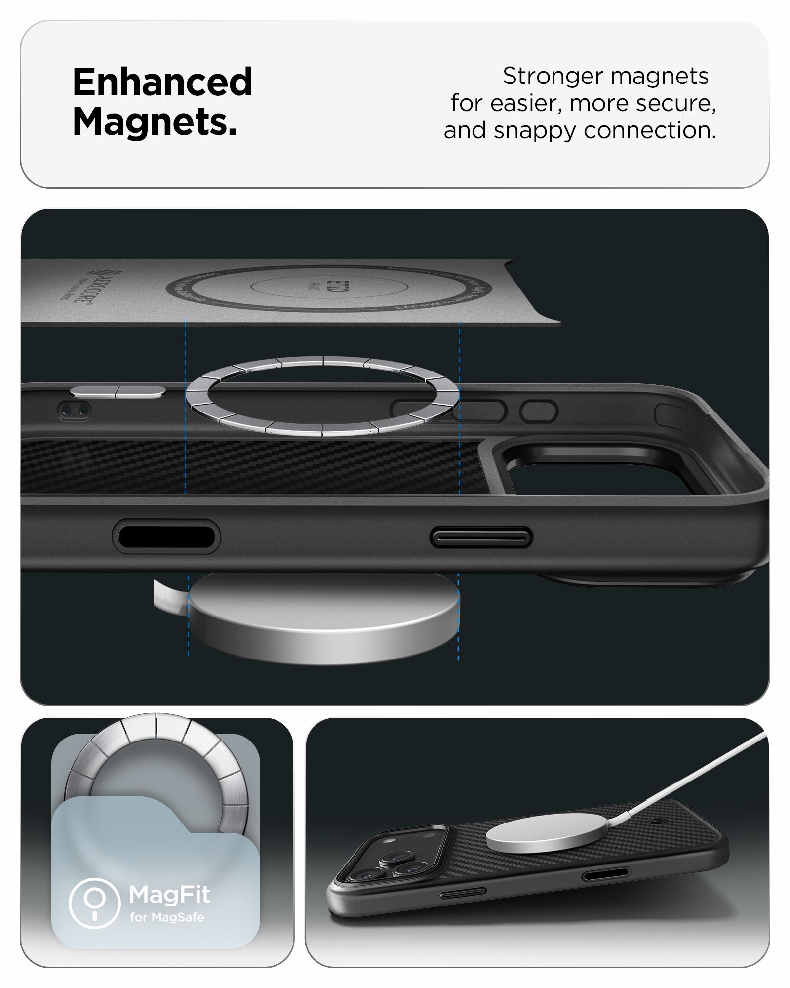 ქეისი Spigen Enzo Aramid "T" MagSafe iPhone 17 Pro Max – პრემიუმ ხარისხის, დაცვაზე ორიენტირებული ჩასადები სამხედრო ხარისხის არამიდის ბოჭკოთი და კამერის ღილაკის დაცვით.