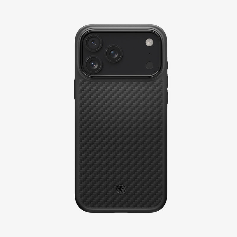 ქეისი Spigen Enzo Aramid "T" MagSafe iPhone 17 Pro Max – პრემიუმ ხარისხის, დაცვაზე ორიენტირებული ჩასადები სამხედრო ხარისხის არამიდის ბოჭკოთი და კამერის ღილაკის დაცვით.