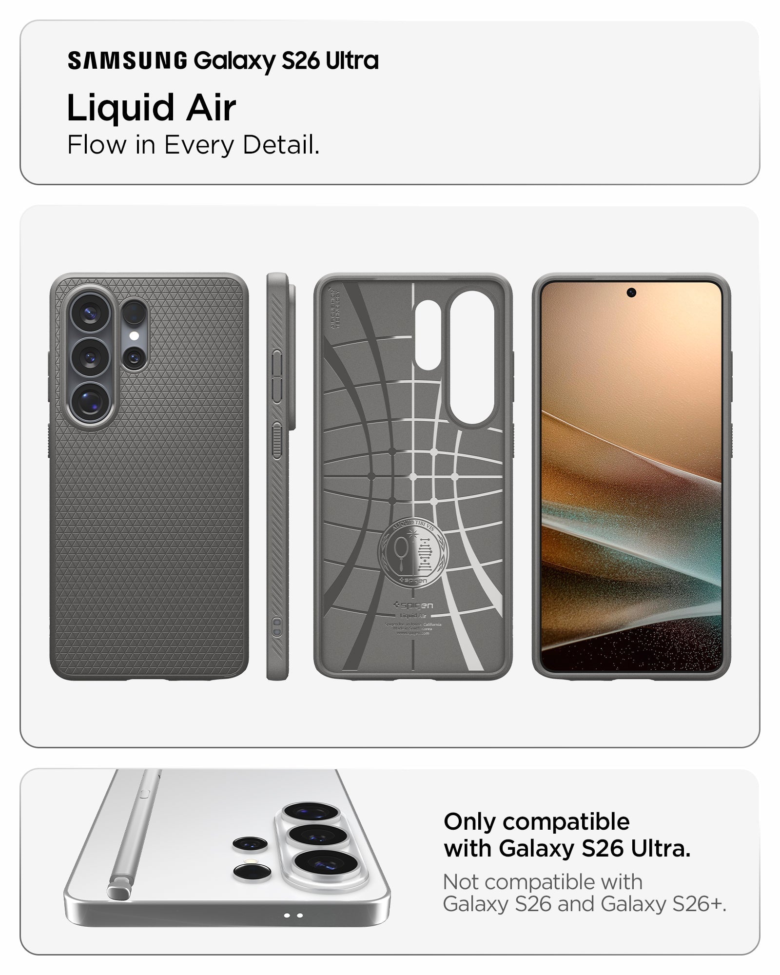 Spigen Liquid Air ქეისი Galaxy S26 Ultra მინიმალისტური დიზაინით