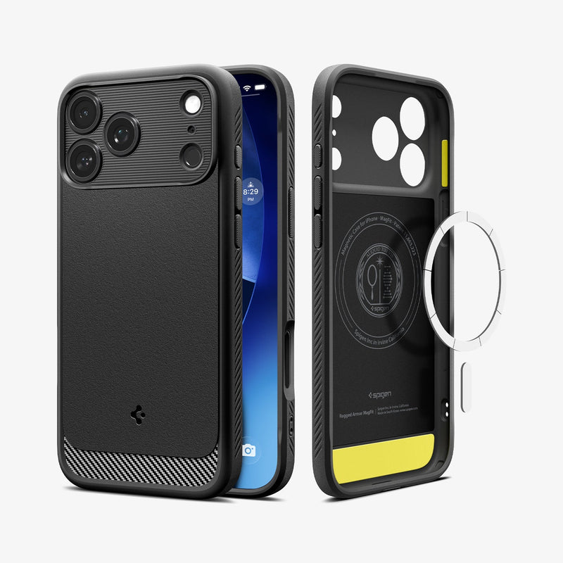ქეისი Spigen Rugged Armor MagSafe iPhone 17 Pro – პრემიუმ კლასის ჩასადები თერმოპლასტიკური პოლიურეთანის მასალით და მაგსეიფი მხარდაჭერით.