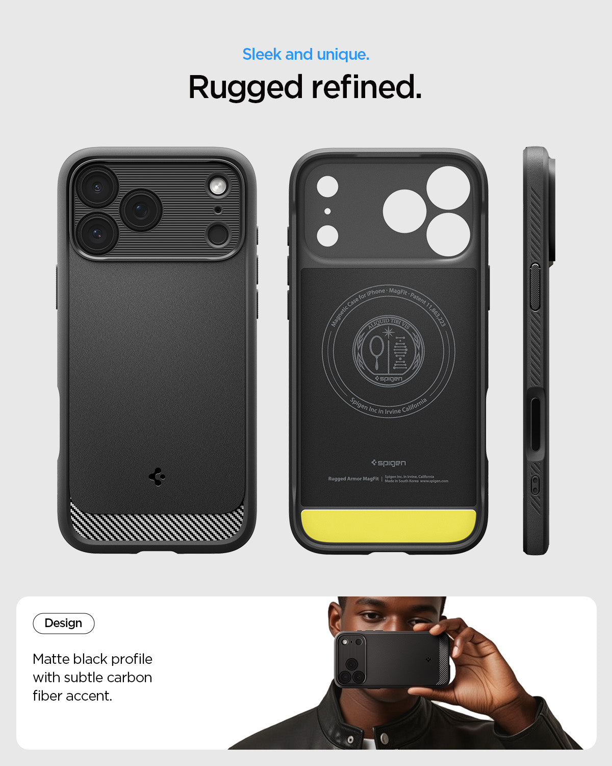 ქეისი Spigen Rugged Armor MagSafe iPhone 17 Pro – პრემიუმ კლასის ჩასადები თერმოპლასტიკური პოლიურეთანის მასალით და მაგსეიფი მხარდაჭერით.